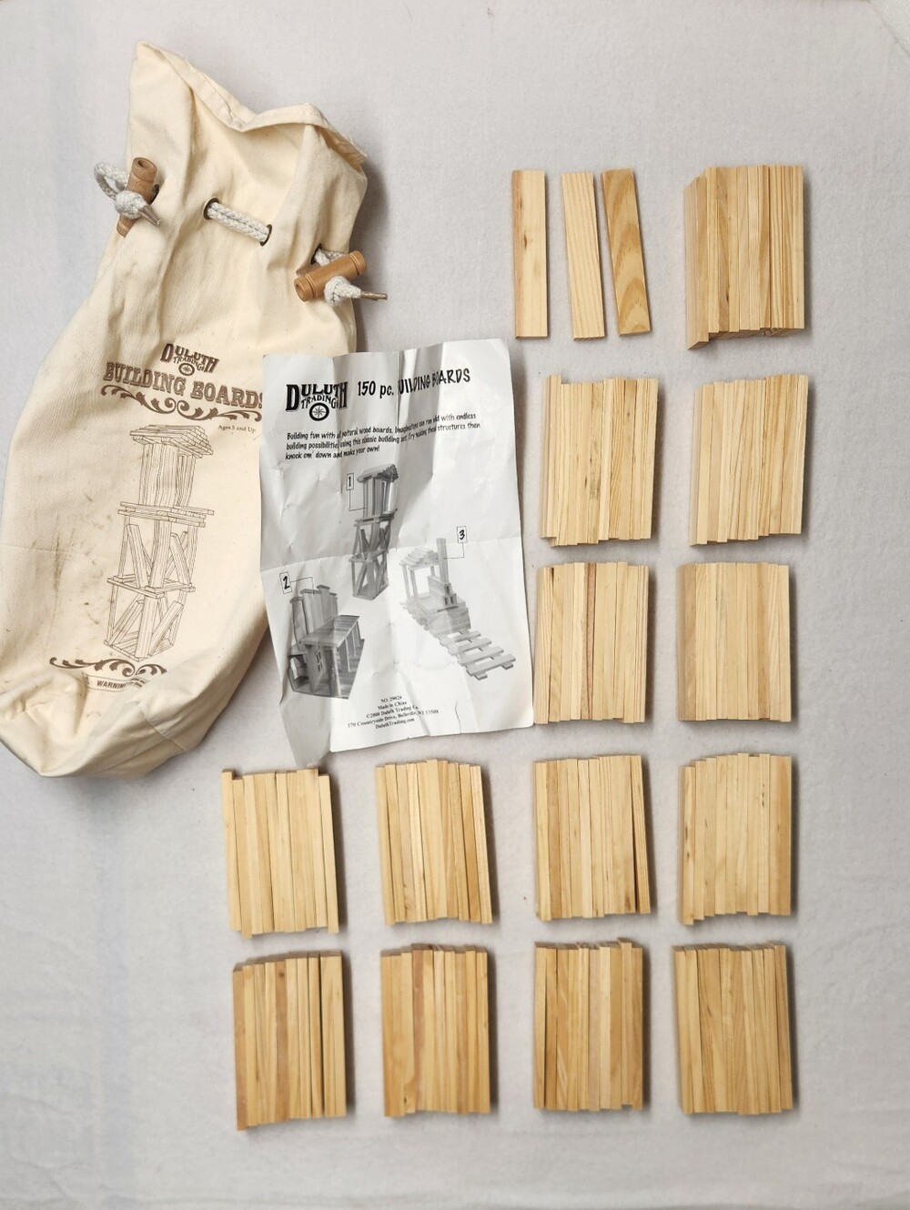 Duluth Trading Co Wooden Building Blocks 133 piece Toy Set Canvas Bag Montessori